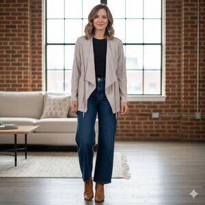 Thread & Supply Women's Size S Light Gray Faux Suede Light Weight Open Jacket